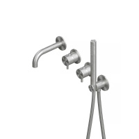 QuadroDesign SOURCE/OTTAVO 1369.00AS Смеситель из стены на 2 потребителя с изливом, цвет Steel