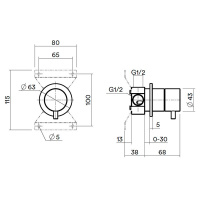 QuadroDesign SOURCE/OTTAVO IN044OC Встр. часть перекл. из стены на 2 потребителя, Light Gold PVD